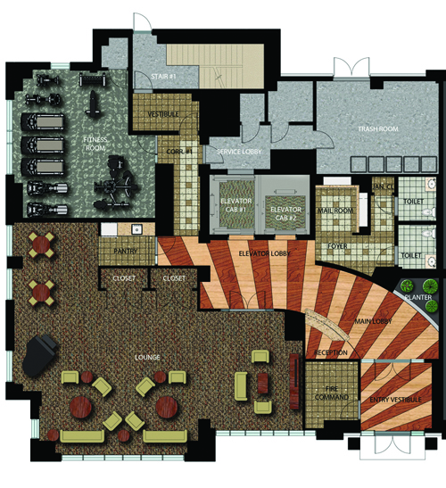 Adobe Photoshop PDF Student lounge lower left, fitness center upper left.