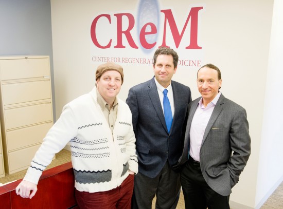 Stem cell scientists Gustavo Mostoslavsky (from left), Darrell Kotton, and George Murphy founded the Center for Regenerative Medicine with the motto: Advancing Science to Heal the World. Photo by Jackie Ricciardi
