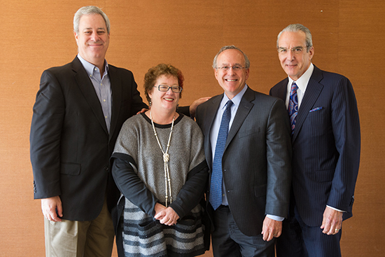 Robert Stern, a MED professor and clinical core director of BU’s Alzheimer’s Disease Center and CTE Center, second from right, with his three co-principal investigators on the study, left to right: Eric Reiman, executive director, Banner Alzheimer’s Institute; Martha Shenton, director, Psychiatry Neuroimaging Laboratory and senior scientist, Brigham and Women’s Hospital; and Jeffrey Cummings, director, Cleveland Clinic Lou Ruvo Center for Brain Health.