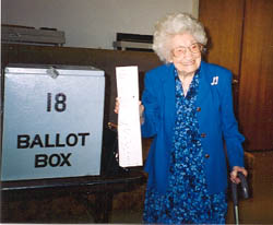 Daphne Brann, 110, exercising her right to vote