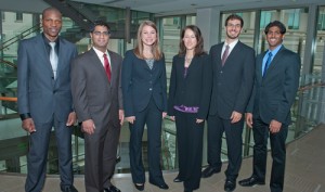 BU team members, from left, Ivan Busulwa (MBA/MPH’12), Darash Desai (ENG’14), Meg Meyer (MBA/MPH’12), Catherine Shih (MBA/MPH’13), Daniel Silva (MED’15), and Sunil Nair (MD/MBA’13)