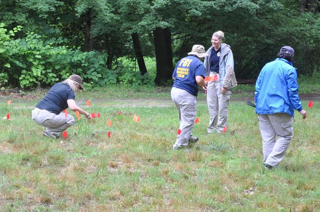 students working in a field