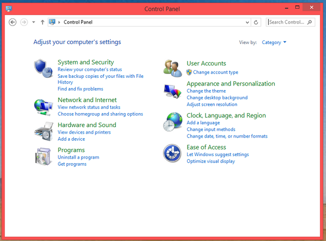 categories control panel