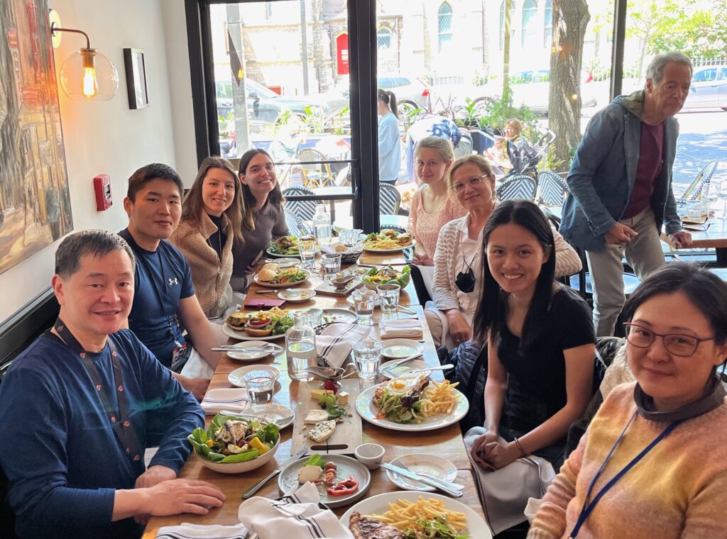 Lab memebers enjoying a Spring lunch to celebrate Korina's PhD defense in May, 2023.