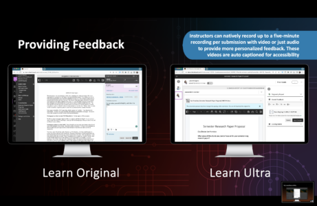 Screenshot of Blackboard Original and Ultra comparison on providing feedback
