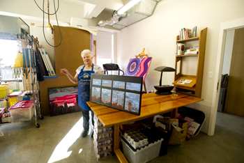 CORKEY Caption In her downtime, Corkey enjoys painting the Boston skyline. Her abstract works are influenced by what she sees in the laboratory and under the microscope.