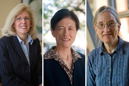 Ellen DiFiore, Zhuyuan Zhang, and Celeste Rich won this year’s Perkins Awards for outstanding employee service to BU. Photos of DiFiore and Rich by Kalman Zabarsky. Photo of Zhang by Vernon Doucette