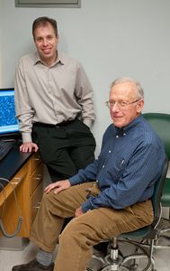 BRODYSPIRA Caption Jerome Brody, a MED professor of medicine (right), and Spira came up with a biomarker, called Brochogen, that tests for early detection of lung cancer. Their company, Allegro Diagnostics, Inc., is evaluating the test in two clinical trials with the hope that it will be available within two years. Photo by Vernon Doucette