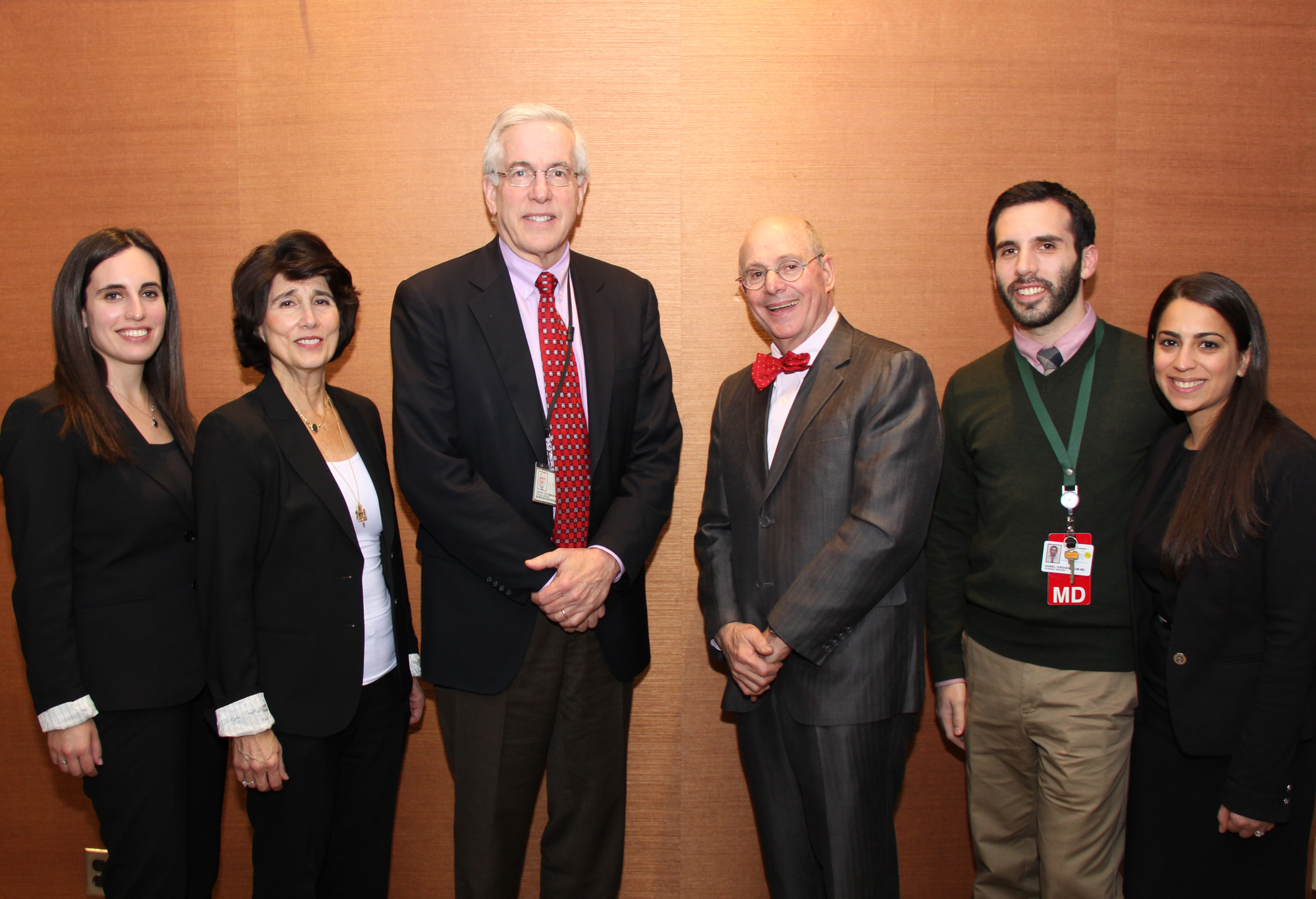 Jennifer Kirshenbaum ( Law ’05); Elaine Kirshenbaum (CAS’71, SED’72, SPH’79); David Coleman, MD; Jeffrey Drazen, MD; Daniel Kirshenbaum (MED ’11); and Laura Kirshenbaum.