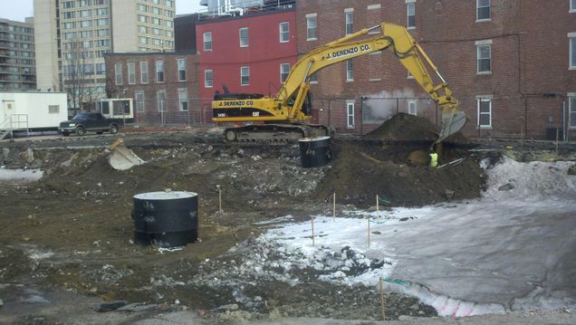 Preliminary excavation work. Trenches being dug for the foundation. (Jan. 4, 2011)