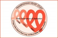 Framingham Heart Study logo. Round Circle with text stating three generations of study 1948, 1971, 2002.