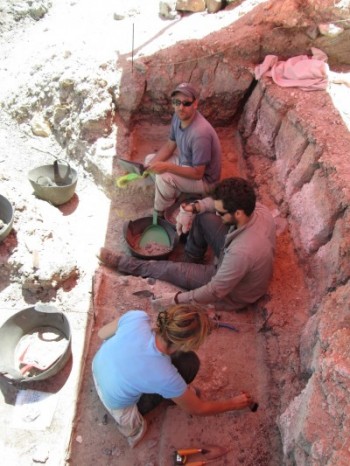 UVic anthropologist and lead investigator April Nowell with co-authors Chris Ames (center) and Stuart Lipkin (Azraq, 2013). Credit: James Pokines.