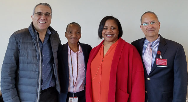 Caption From left: Ali Guermazi, MD, PhD, Assistant Dean, Diversity and Inclusion, Professor, Radiology; Thea James, MD, Assistant Dean, Diversity and Inclusion, Associate Professor, Emergency Medicine; Crystal Williams, MFA, Associate Provost for Diversity and Inclusion, Professor, English; and Rafael Ortega, MD, Associate Dean, Diversity and Inclusion, Professor, Anesthesiology.