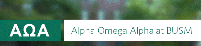 Banner image green and white AOA Alpha Omega Alpha at BUSM