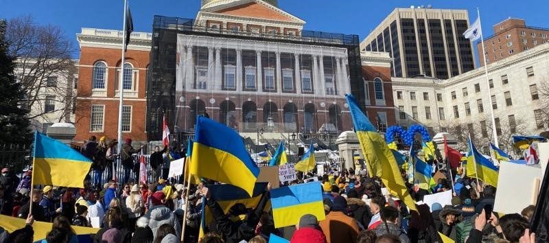 Peace march protest in front of Boston statehouse