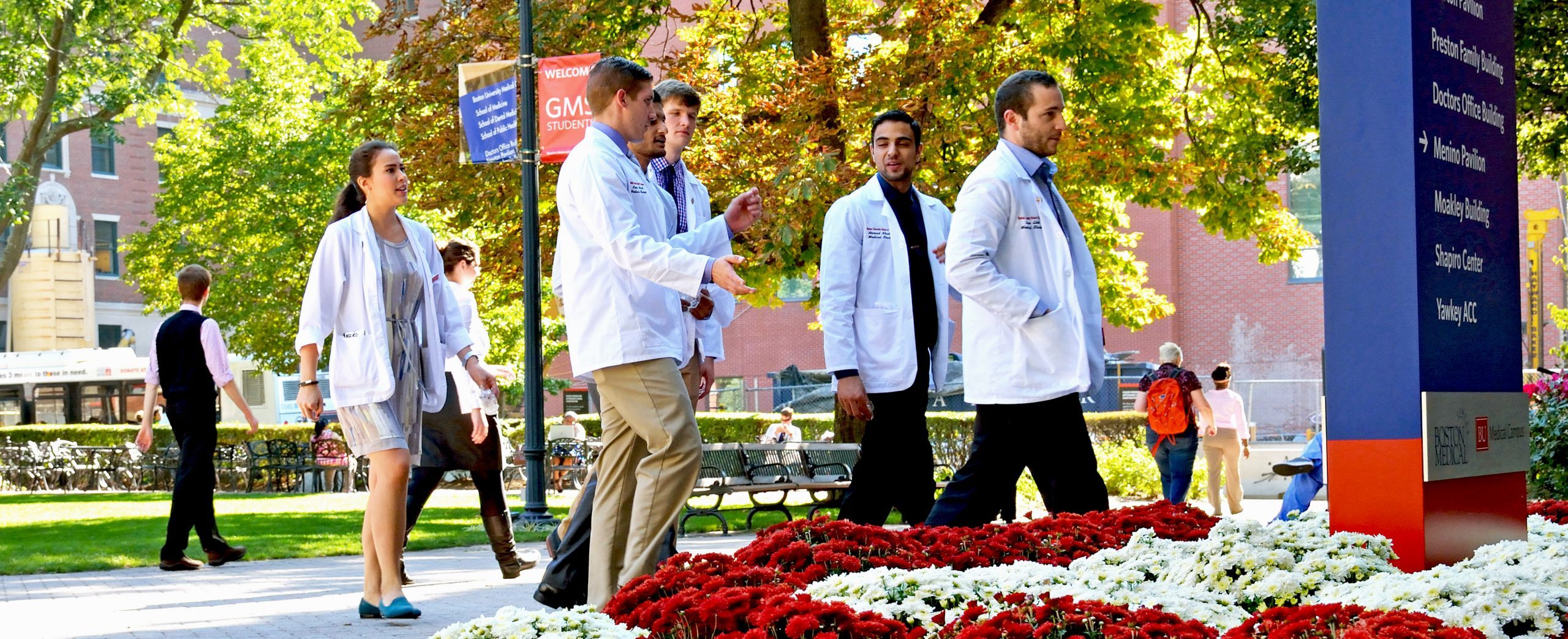 Medical students walking without masks