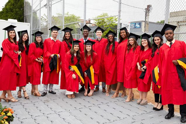 Students in their robes and caps