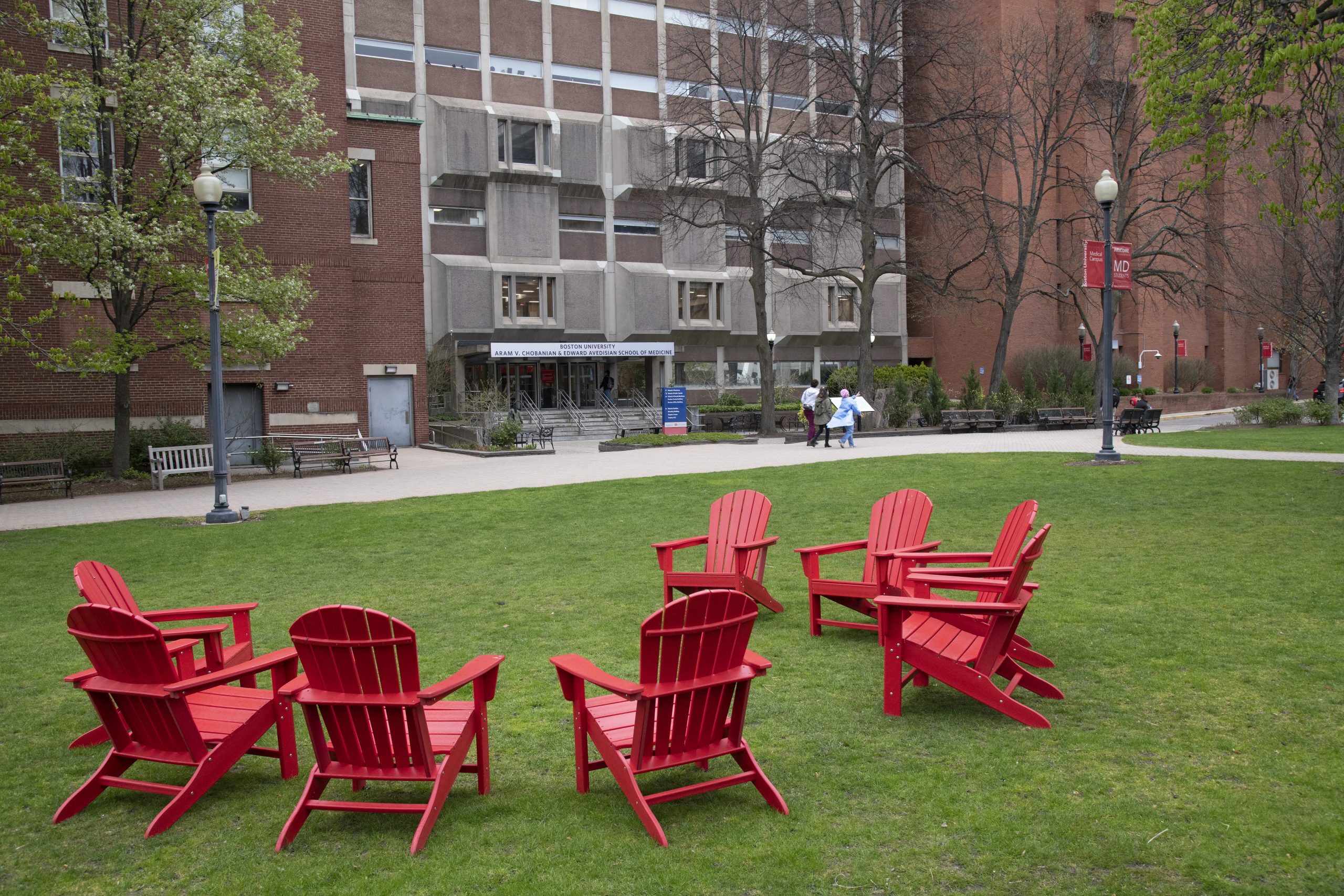 View of Instructional building from Talbot Green in spring/summer