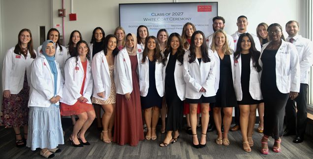 PA whitecoat students class of 2024 all lined up wearing whitecoats