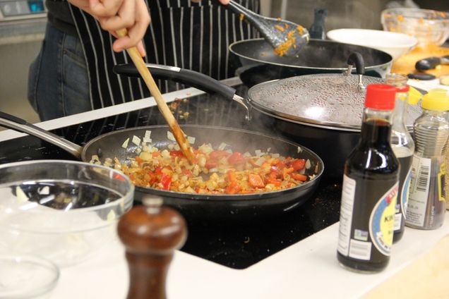 Photo of sautéing vegetables
