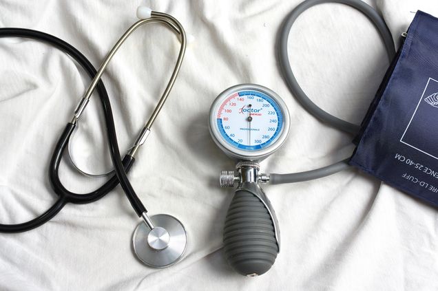 Blood pressure gauge and stethoscope