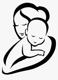 black and white line drawing of mom and baby