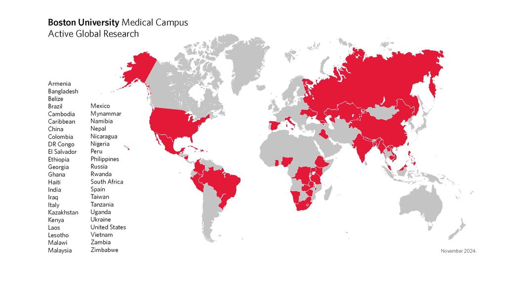 world map with countries highlighted in red and list of countries on left side