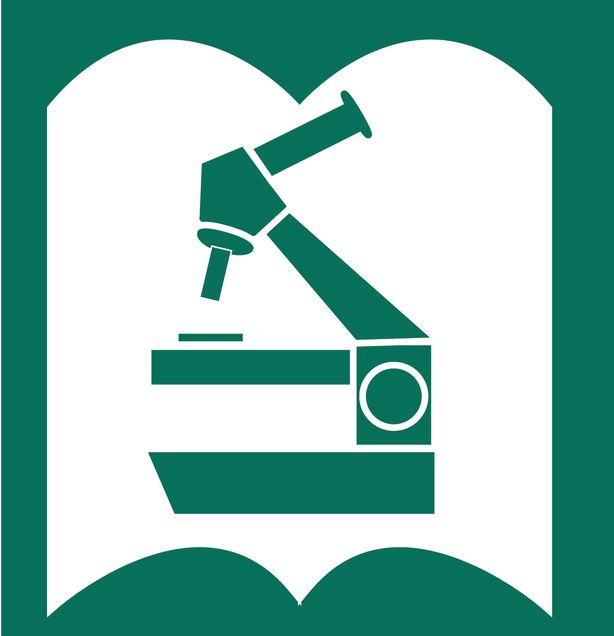 Illustration of a microscope imposed over an open book