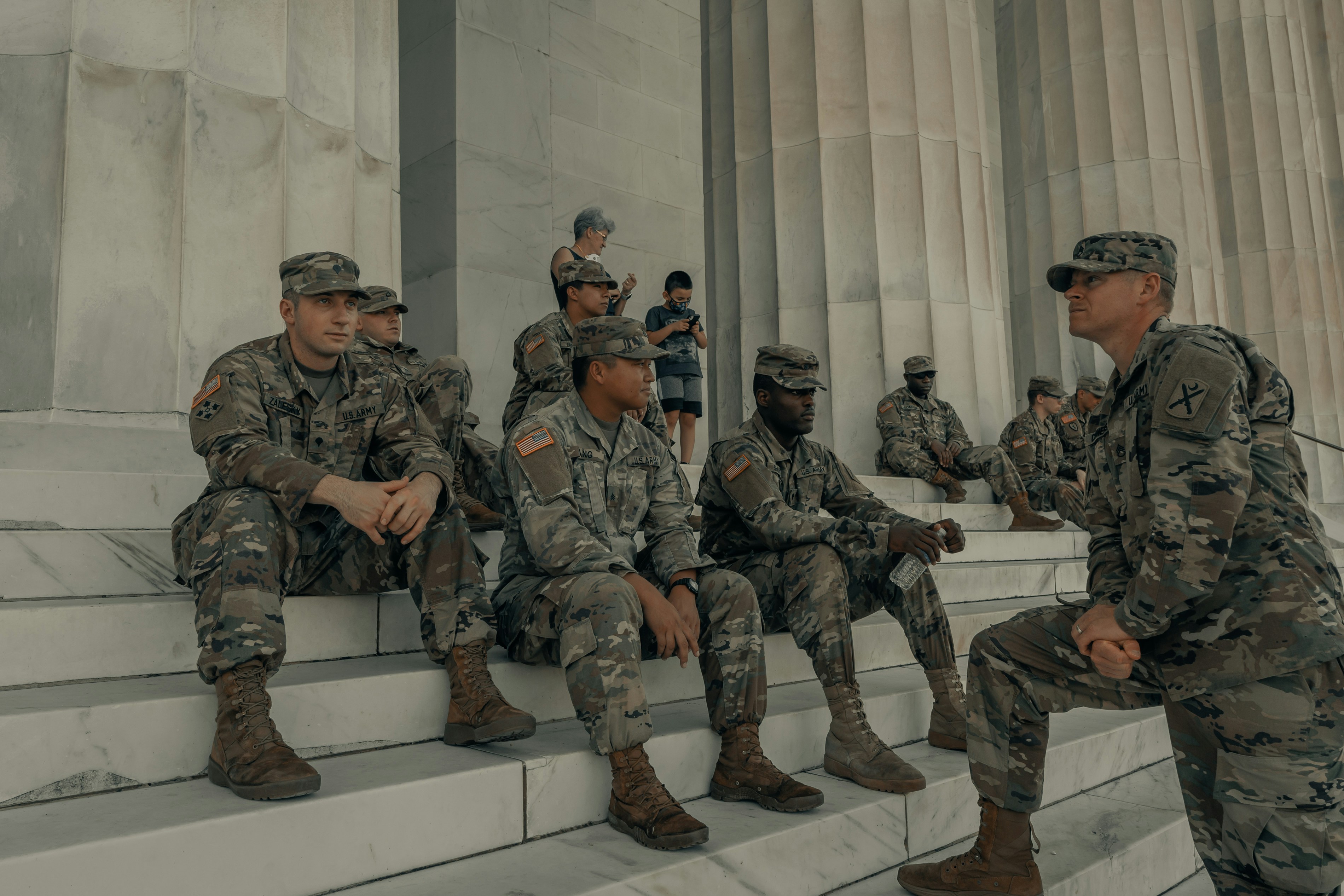 US Army soldiers outside of the Lincoln Memorial