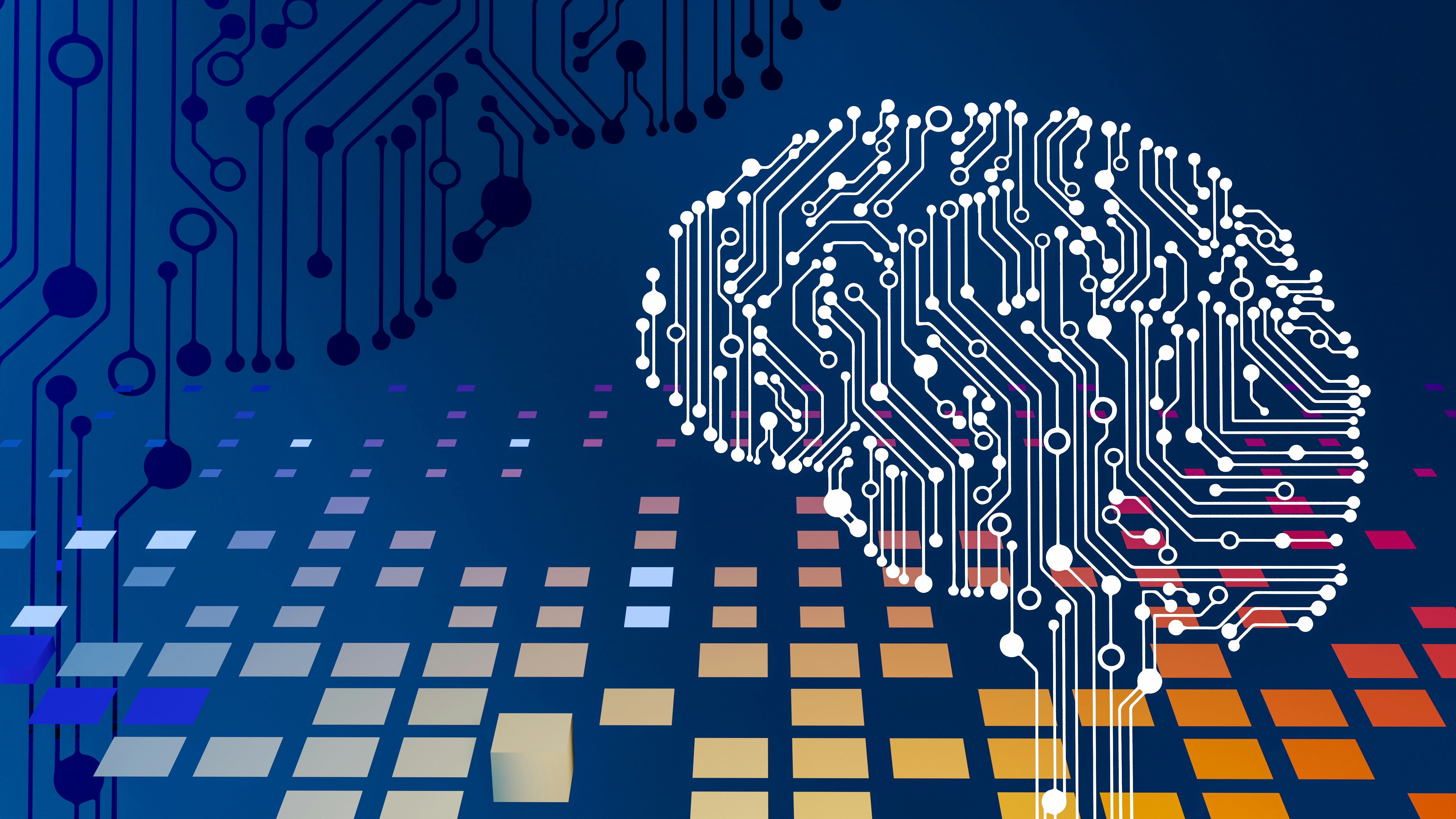 Stylized brain on top of stylized circuitboard
