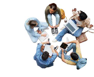 A group of students sitting in a circle, talking