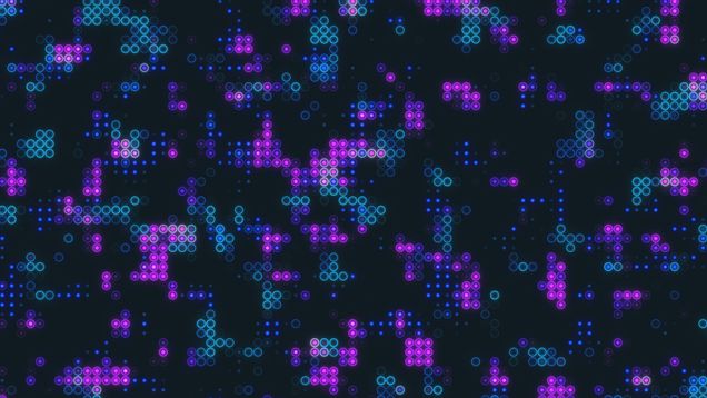black background with small purple and blue boxes randomly placed