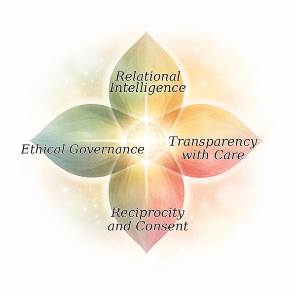 Four petal flower shaped image with text representing how AI can support care