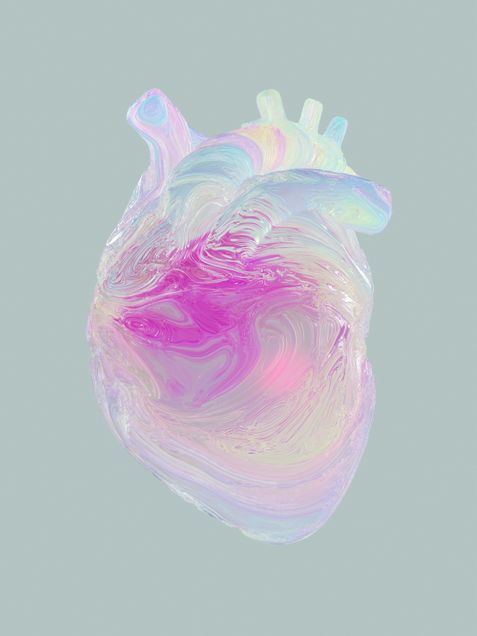 Heart organ in transparent hues of pink, blue, purple pastel colors heart organ