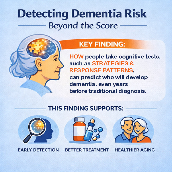 Graphic depiction of how to detect dementia risk, text and illustration