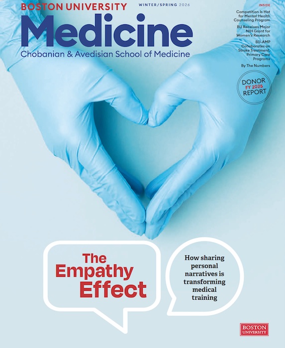 Two hands in medical gloves form a heart
