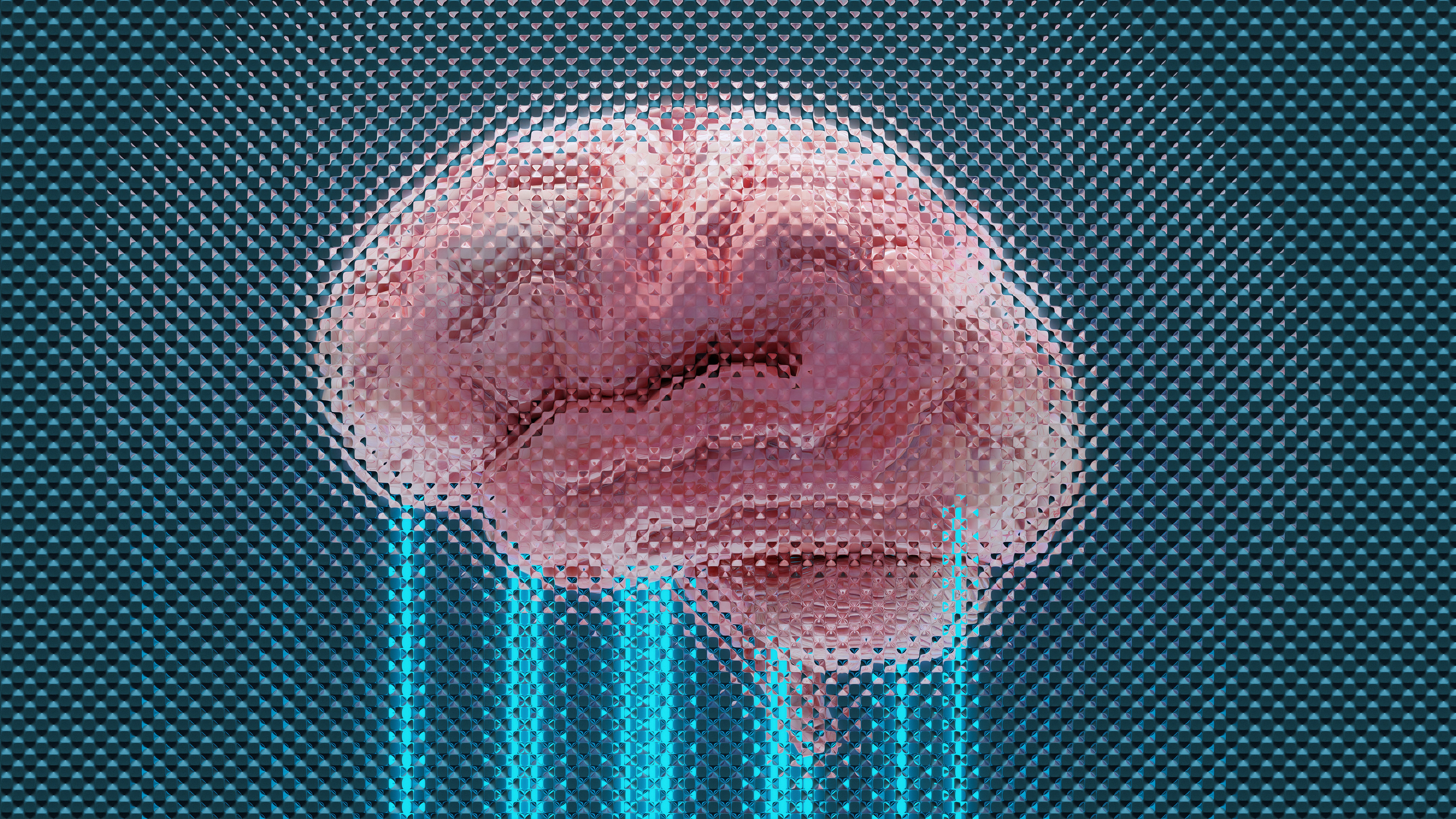 pixelated image of a pink brain against a blue background