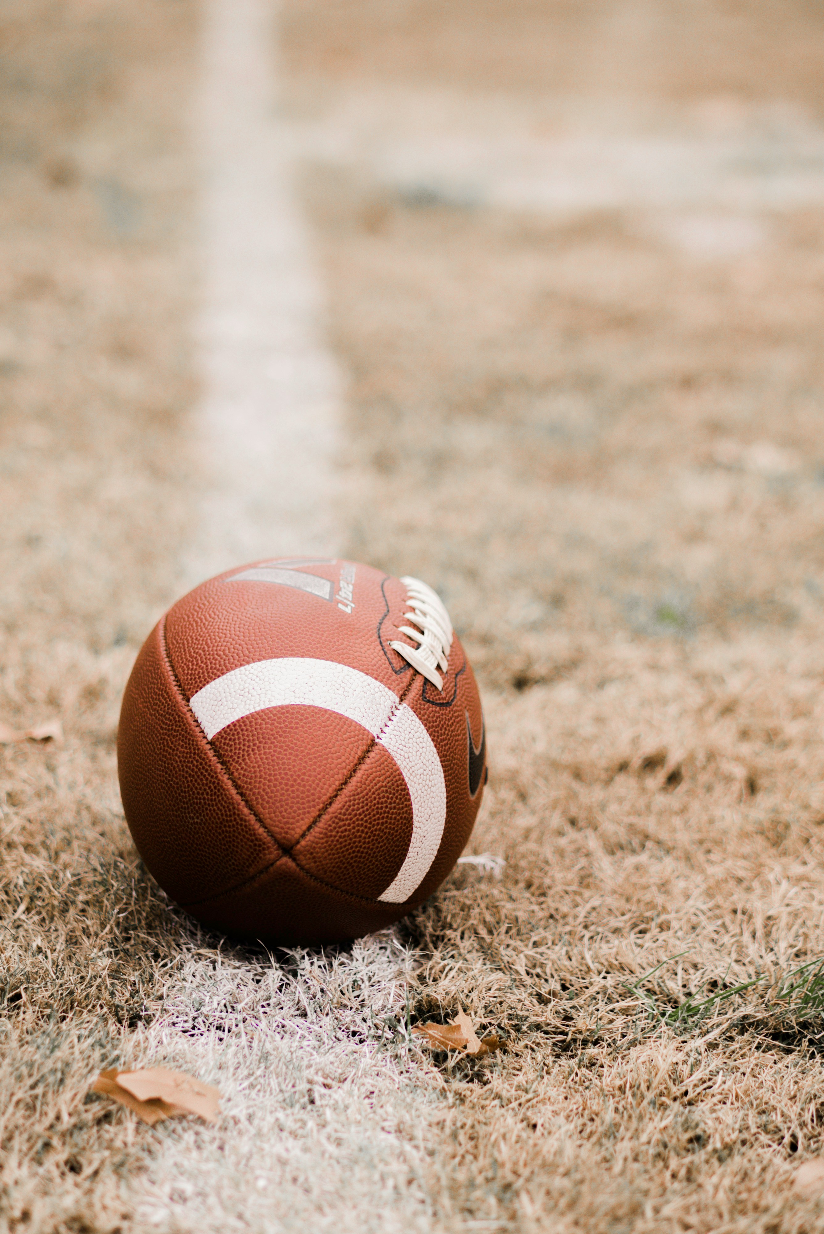 Brown football on brown grass