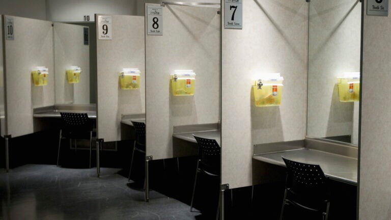 injection booths at a facility in Vancouver, British Columbia, Canada
