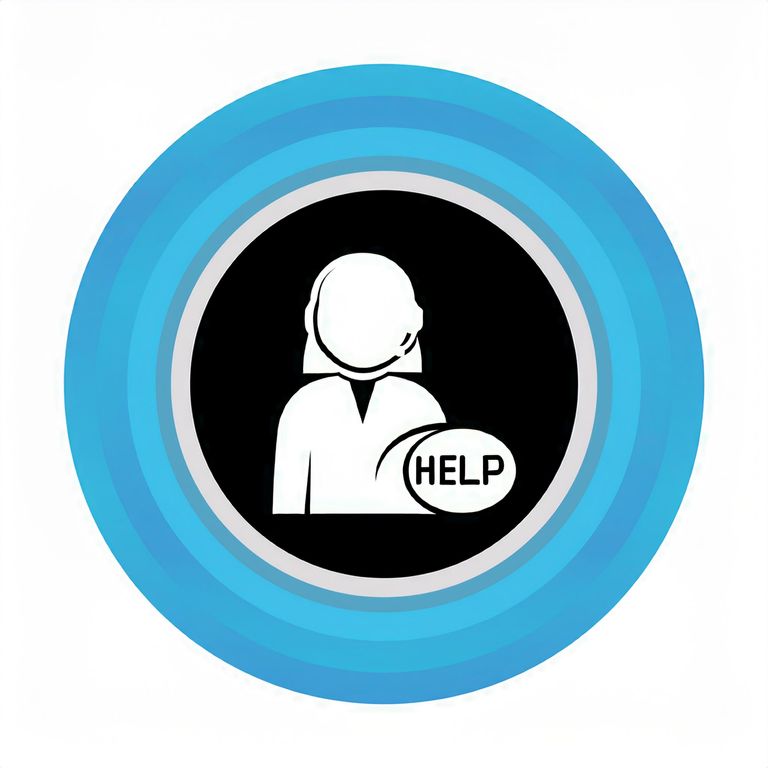 Image of a person in a circle with the word "help"
