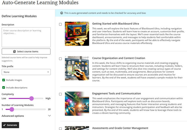 Screenshot of AI Design Assistant interface for generating learning modules