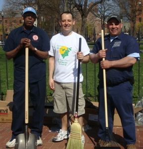Tyrone Grumble (left) and John LeBlanc (right) BUMC Facilities Management with David Wisholek (center).