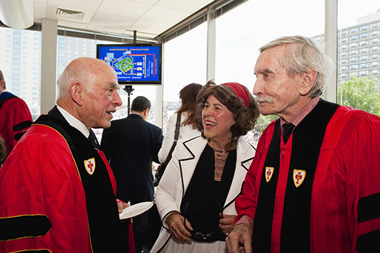 Jasmine Chobanian with Aram Chobanian (left) and playwright Edward Albee at Commencement, May 2010. Photo by Kalman Zabarsky