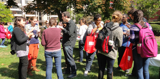 PhD students and postdocs enjoying ice cream on Talbot Green.