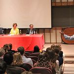 SPH Professor Leonard Glantz presents a question to the panel.