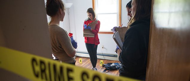 Students collecting forensic evidence in the field