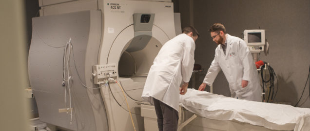 students preparing MRI scanner