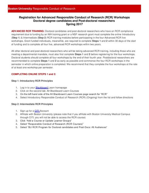flyer for Advanced Responsible Conduct of Research workshops