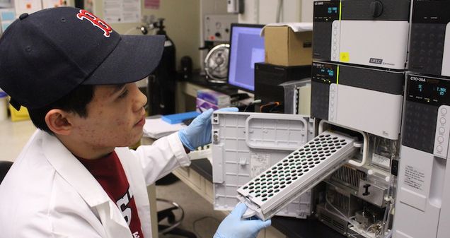 Student working in lab with samples