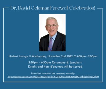 Coleman celebration announcment Nov 2 4-7pm Hiebert lounge